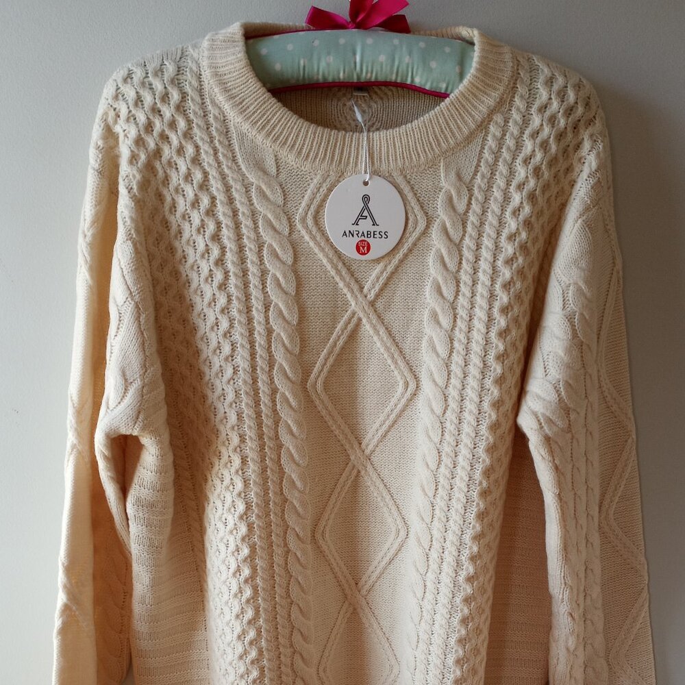 'ANRABESS' Oversized Cream Aran Style Sweater Size M-L NWT